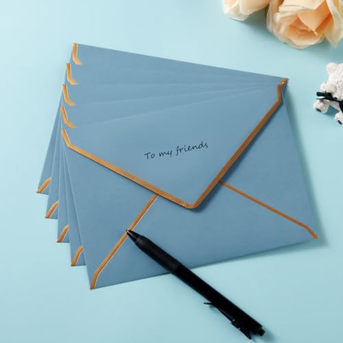 50 Pack A7 Envelopes Dusty-Blue 5 x 7 with Gold Border - color: Dusty-Blue, size: A7 (5.32x7.28)