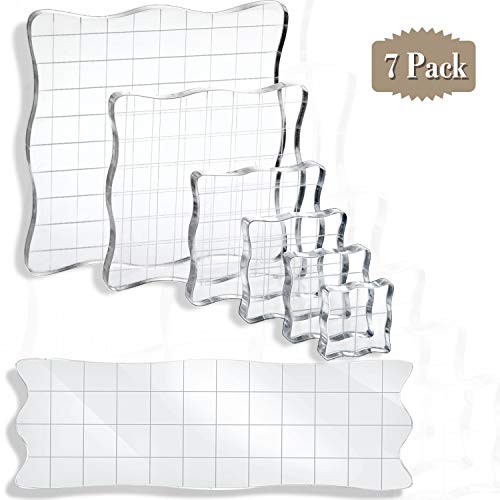 Mudder 7 Pcs Acrylic Stamp Blocks Set Clear with Grid Lines,Lace Edge - style: Lace Edge