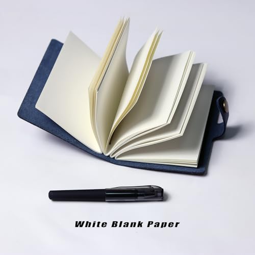 Pocket Notebook with Pen,Genuine Leather Journal Mini Notebook Small Unlined Notepad for Women Men(Blue)