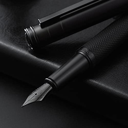 Hongdian Black Forest Fountain Pen Medium Nib Classic Design with Converter and Metal Pen Case Set - color: Black, style: Medium Point