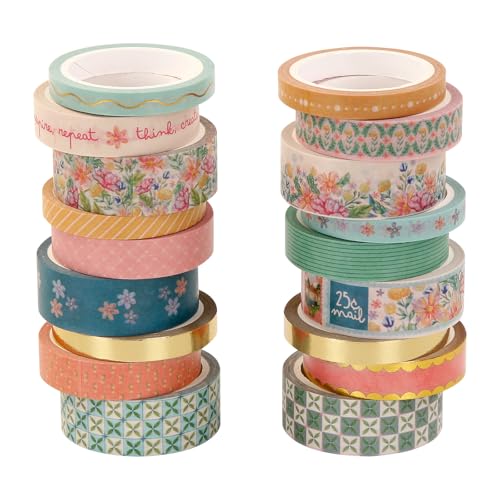 Washi Tape Set of 18 Rolls, Assorted Sizes, Decorative Tape for Journaling, Scrapbook, DIY Décor, Craft Supplies, Gift Wrapping, Metallic Foil, Painters Summer - color: Painters Summer