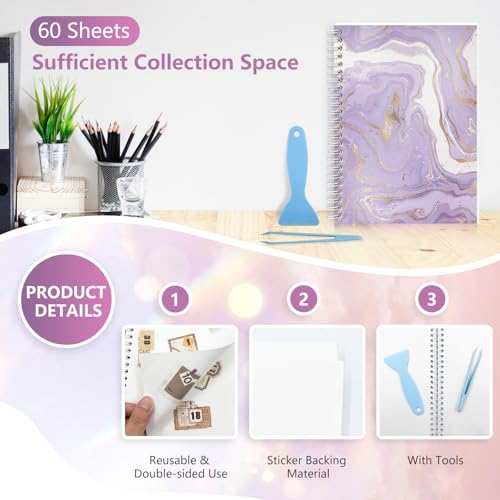 DHATMYC Reusable Sticker Collecting Book Storage Album with 60 Sheets Blank Release Paper - A5 Size Sticker Collection Organizer Book for Adults with Tools (Light Purple) - color: Light Purple