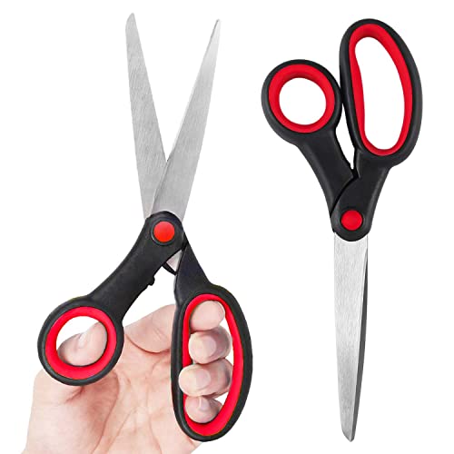 Left Handed Scissors for Kids Student, 8 Inch Lefty Scissors Bluk for Adults, All Purpose Sharp Blades Shears Set of 2 Pack, Great for Craft, Office, Sewing Fabric, Arts, School and Home, Black/Red - color: Black&red(2-pack)