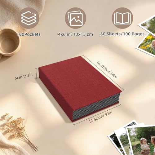 Popotop Photo Album 4x6 100 Pockets for Wedding Gifts,Linen Hardcover Picture Albums for Family Anniversary Baby Vacation Pictures - color: Red, size: 100 Pockets