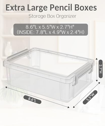 Sooez 6 Pack Extra Large Pencil Box, Plastic Pencil Case Crayon Box | Clear Marker Organizer Plastic Containers with Lid, Stackable Storage Boxes for Art Craft,Back to School Supplies, Grey - color: Grey, size: Large