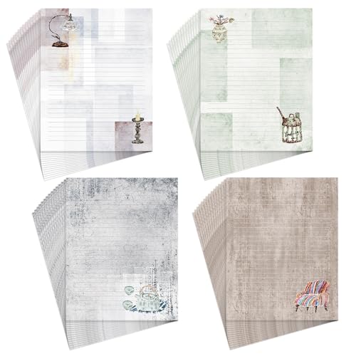 60 Writing Stationery Paper, Lined Stationery Paper for Writing Letter, Double Sided Vintage Letter Paper with Lines,100 GSM, 8.5x11 Inch, 4 Unique Design (Vintage) - style: Vintage