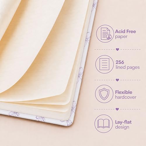 WORLD TRAVELER Eccolo A5 Lined Journal 256 Ivory Pages Lay Flat 6x8 - color: Purple Bow