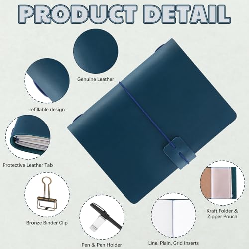 Thenshop Leather Travel Notebook 3 Inserts, Blue, Passport Size - color: Blue, size: Passport Size
