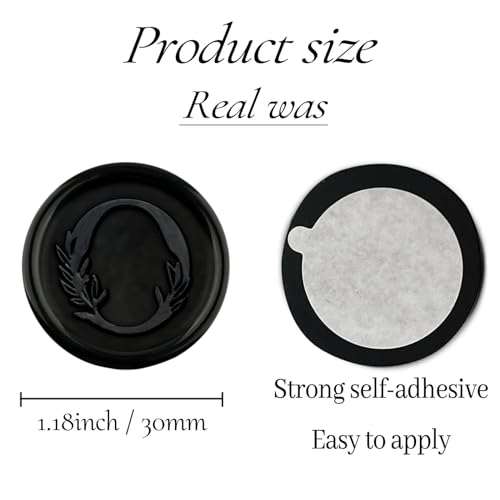 25Pcs Black Wax Seal Stickers Handmade Vintage Botanical Leaves Adhesive Letter Wax Stickers for Wedding Party Invitations, Envelope, Gift Wrap, Christmas(Initial O, Black) - color: Black-25pcs, size: O