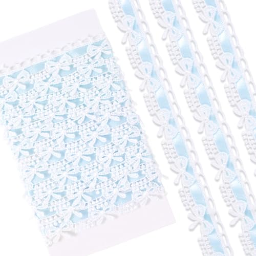 2 Yards Bow Lace Trim Ribbon, A Style, Light Blue - color: Light Blue-A style