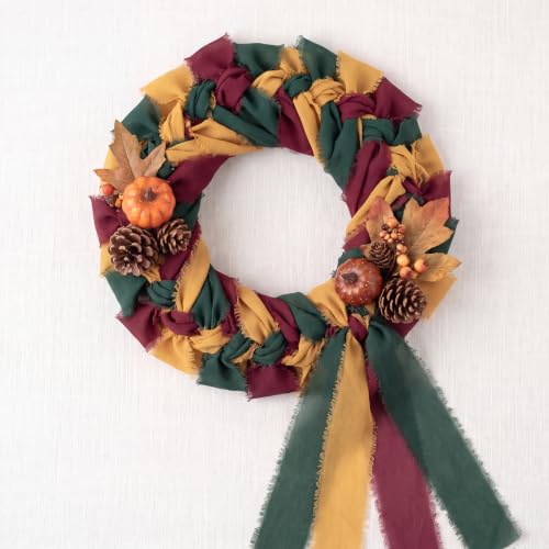 1" x 27 Yd Chiffon Silk Ribbon Set - 3 Rolls Handmade Fringe Chiffon Ribbon - color: Red, Green, Orange