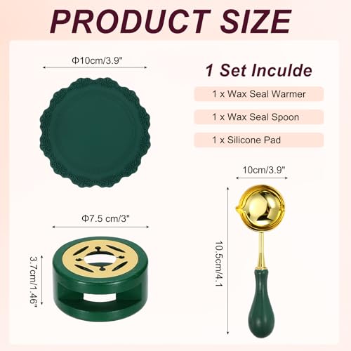 PATIKIL Wax Stamp Seal Kit, Wax Seal Kit Include Sealing Warmer, Melting Spoon, Silicone Pad, Retro Melt Stove Pot Furnace Tool for Envelope Letter Mailing Crafts DIY, Dark Green - color: Dark Green