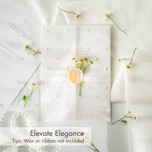 50 Pack Pre-Folded Vellum Jackets for 5x7 Invitations,AZAZA Translucent Invitation Sleeves,115GSM Vellum Jackets 5x7, Wedding Invitation Accessories, for Weddings Birthdays Baby Showers,Elegant Pearl - color: 50Pack--Elegant Pearl
