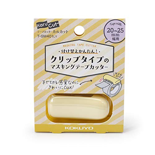 KOKUYO Washi Tape Cutter, Masking Tape Dispenser, Mini Portable Light Cutting, Clip Type (20-25mm, Pastel Yellow) - color: Pastel Yellow, size: 20-25mm