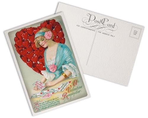 Vintage Valentine Postards - 24 Retro Valentine's Day Postcards - Assorted Love Greetings Designs - Old Fashion Valentine Cards Printed on Antique Textured Style Cardstock - Great for Valentine's Day
