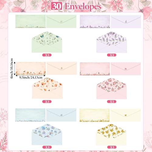 Funrous 90 Pcs Pretty Lined Stationery with Envelopes, Lined Letter Paper - style: Foral