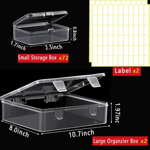 74pcs Bead storage containers, bead organizer boxes and craft storage boxes for bracelet making DIY jewelry craft nails, bracelets, jewelry, diamonds, clay beads, screws 2.5x1.7x0.8Inch - color: 2pack 74pcs(2.5x1.7x0.8Inch)