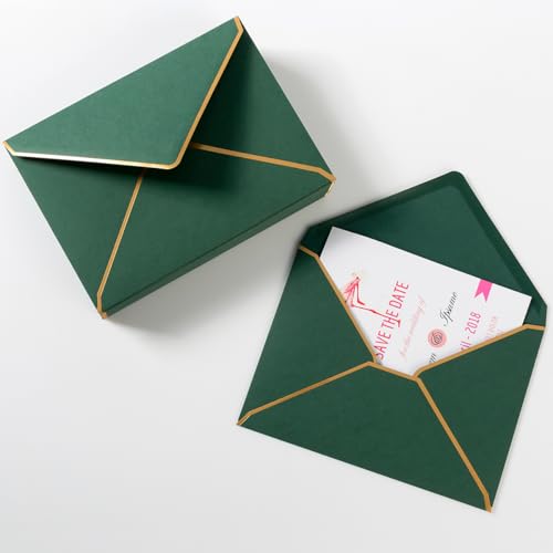 50 Pack A4 Envelopes Dark Green 4x6 with Gold Border, 4.25x6.25 - color: Green, size: A4 (4.25x6.25)