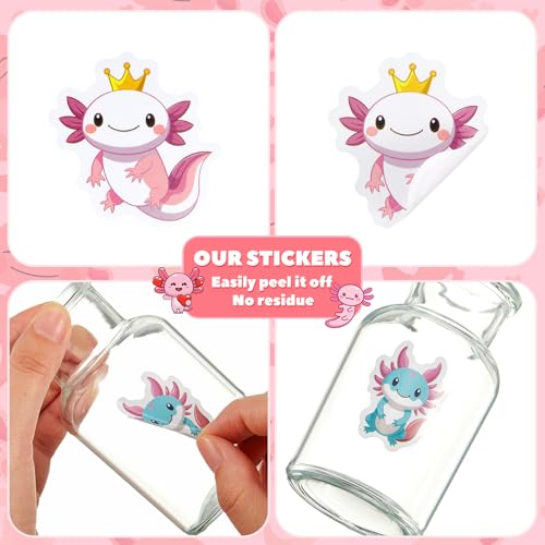 Qeeenar 500 Pcs Axolotl Stickers Roll, Cute Reward Decals for Kids Party - style: Axolotl