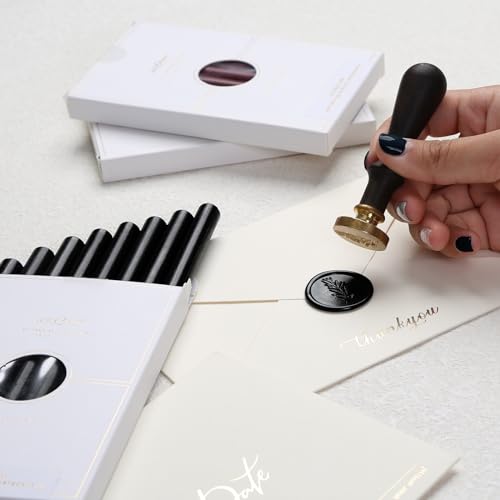 UNIQOOO Mailable Glue Gun Sealing Wax Sticks for Wax Seal Stamp - Black Color, Great for Wedding Invitations, Cards Envelopes, Snail Mails, Wine Packages, Gift Ideas, Pack of 8 - color: Black