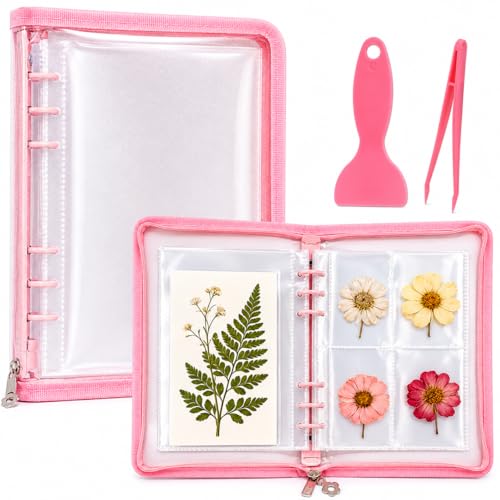 Sticker Organizer Binder with Clear Pockets & Zipper, Reusable A5 Stickers Collecting Book Album Holder with 10 Release Papers for Planner, Journaling, Sticker Collection (pink) - color: Pink