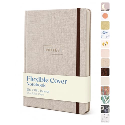 WORLD TRAVELER Eccolo Medium Lined Journal Notebook, A5 Writing Journal, 256 Ruled Ivory Pages, Ribbon Bookmark - color: 6X8 Tan