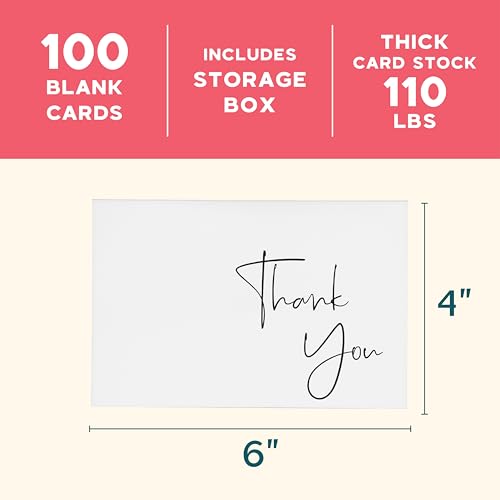 VNS Creations Thank You Cards With Envelopes - 100 Pack 4 x 6 Blank - White - color: White, size: 100 Pack - 4" x 6" (Value Pack)