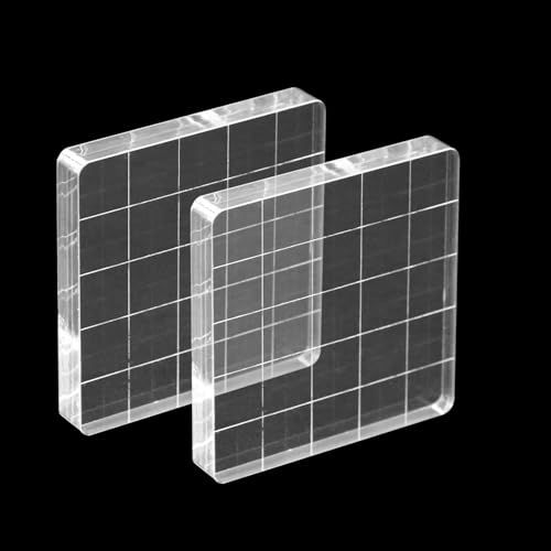 2Pcs Clear Stamp Blocks Set, 2 x 2 Inch Square Acrylic Blocks for Stamping With Grid Lines - Scrapbooking Crafts Tools - style: Straight 5×5CM 2pcs