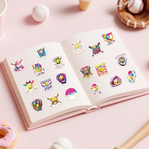 Pink Cute Softball Stickers - 50 Pcs Bow Sports Gifts for Girl Team - style: Softball