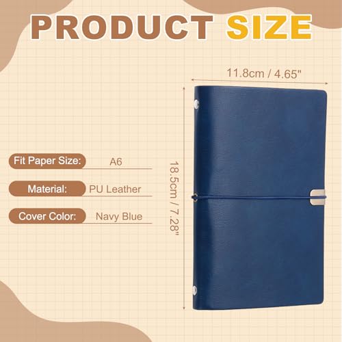PATIKIL A6 Leather Binder Journal Cover, 6 Ring Refillable Binder Loose Leaf Notebook Protector with Elastic Closure No Paper for Work Meeting Notebook Folder, Navy Blue - color: Navy Blue, size: A6