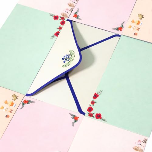 55 Pcs Stationery Paper Envelopes Set | Includes 36 Writing Stationery Paper & 18 Envelopes & 48 Stickers, Letter Writing and Stationery Paper Envelopes(6 Style) - color: Beautiful