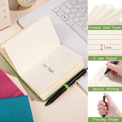 Aodaer 50 Sets Pocket Notebook Journal with Pens 160 Pages 3.5 x 5.5 Inch Mini Lined Journal Notebook A6 Leather Hardcover College Ruled Notepad with Pen Holder for School Office Gifts, Rainbow Colors - color: Mixed Colors