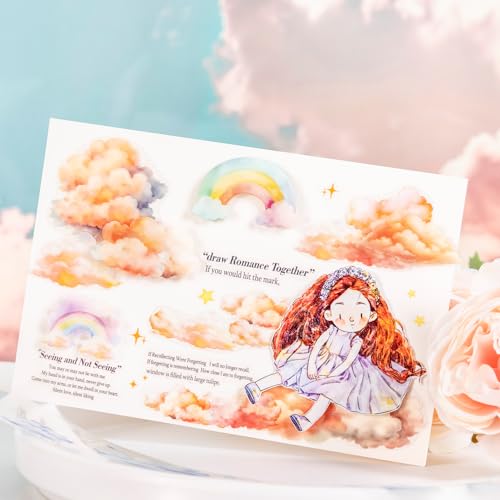 6 Rolls Pre-Cut Cloud PET Tape for Scrapbook Journaling | Rainbows, moons, stars and sky designs; transparent and water-resistant for collages, planners and crafts - style: A Cloud