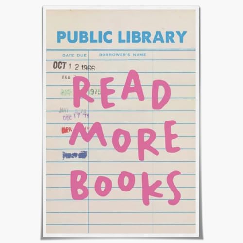 Vintage Preppy Public Library Canvas Wall Art Read More Books Poster Trendy Minimalism Girly Pink Blue Library Card For Girls Book Lovers Bookish Classroom Book Reading Nook Decor Unframed12x16inch - color: style-5-Unframed, size: 16"L x 12"W