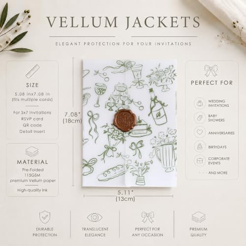 Vellum Paper 5x7 Pre-Folded Green Party Pattern, Vellum Jackets 30 Pcs - color: Green Party Party Joy