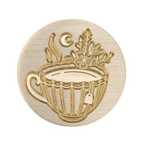 Yoption Moon and Flower Tea Cup Wax Seal Stamp, Vintage Sealing Wax Stamp Brass Head and Wooden Hilt for Wedding Christmas Party Invitations Envelopes Gift Wrap - color: Moon and Flower Tea Cup