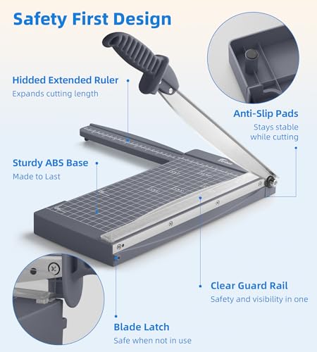 Firbon 12" Guillotine Paper Cutter with Hidden Ruler, Compact Paper Trimmer - color: Gray
