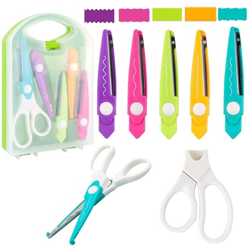 5 Pairs Craft Scissors Decorative Edge, Scissors for Crafting, Craft Scissors, Zig Zag Scissors Assorted Paper Edger Pattern Scissors for Office, School, Scrapbook Paper Quilling - color: Green
