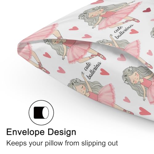 AUUXVA Girl Satin Pillowcase for Hair and Skin, Standard Size Ballet Ballerina Princess Pillow Sham with Envelope Closure Decorative Pillow Cover for Bedroom Cute Kids Pillow Case - color: Cute Ballet Girl, size: 20x26in