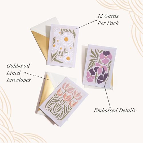 Lady Jayne All Occasion Blank Boxed Note Cards, with Gold-Foil Lined Envelopes and Embossed Details – 5” x 3.5” each, Set of 12 Cards – Flower Market Daisy (80910) - color: Daisy