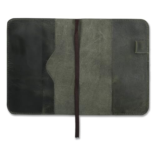 Handmade Refillable A5 Leather Journal Cover 9 x 6 in, Green - color: Green