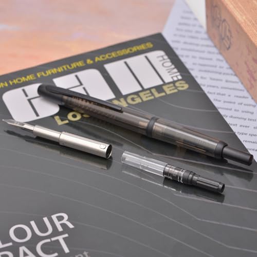 Jinhao 20 Press Fountain Pen, Transparent Black Retractable Extra Fine Nib with Ink Converter Set (Black Clip) - color: Transparent Black (Black Clip), style: Extra Fine