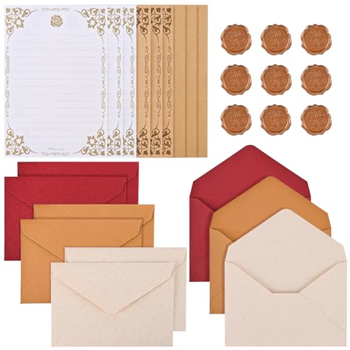 BAYTORY 27Pcs Stationery Paper and Envelopes Set, A6 Vintage Envelopes - color: Multicolor & Letter Papers