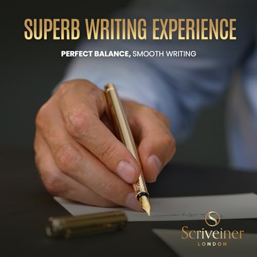 Scriveiner Luxury Fountain Pen - Stunning Luxury Pen, Real Gold Finish, Schmidt Gilded Nib (Fine), Converter, Best Pen Gift Set for Men & Women, Professional, Executive, Office, Nice Pens - color: 11. Gold, style: Fine Nib