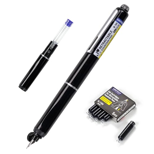 WRITECH Retractable Fountain Pen Set: Fine Nib Black Ink Pens Includes 5 Ink Cartridges Smooth Writing for Sketching Journaling Calligraphy Gift (Black) - color: Black Pen