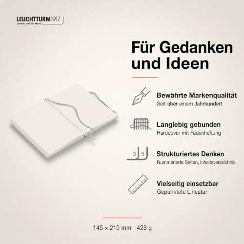 LEUCHTTURM1917 - Notebook Hardcover Medium A5-251 Numbered Pages for Writing and Journaling (Mint Green, Dotted) - color: Mint Green, style: Dotted