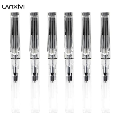 Lanxivi Yongsheng Calligraphy Fountain Pen Set Transparent Clear, 6 Assorted Tip Sizes for Art Drawing and Writing Signature - color: 6 Zize Calligraphy Pens