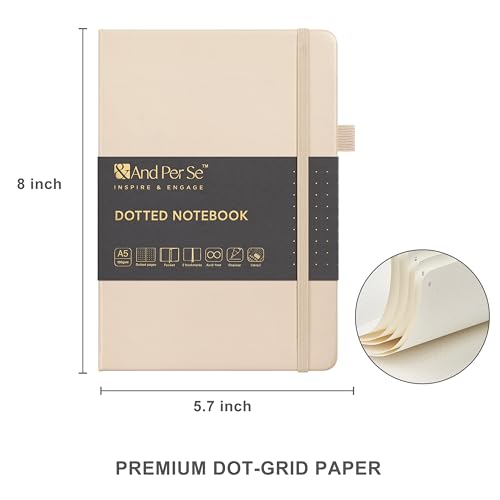 &And Per Se Junk Journal Kit, A5 Hardcover Dot Grid Journal Notebook Set for Beginners with Journaling Supplies Stencils, Stickers, Washi Tapes & Colored Pens Accessories (Light Apricot) - color: Light Apricot, size: 176-Dotted Journal Kit