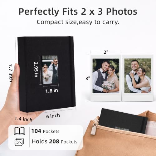 Vienrose Mini Polaroid Photo Album 208 Photos 2x3 Inch Black 1 PACK - color: Black, size: 1 PACK