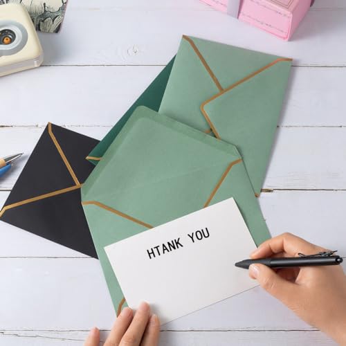 50 Pieces 4x6 Envelopes with Gold Stickers, Black, 4.25 x 6.25 Inch | Gold Border Included, For Greeting Cards and Invitations - color: Black, size: A4-4x6